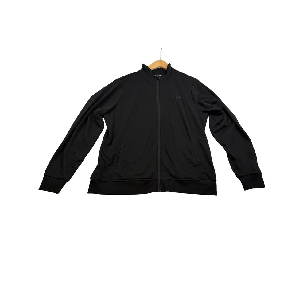 Fila Mens Full Zip Track Jacket Black Mock Neck Cotton Blend Large L